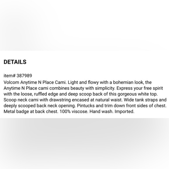 NWT Volcom Anytime Cami Top - Picture 6 of 6